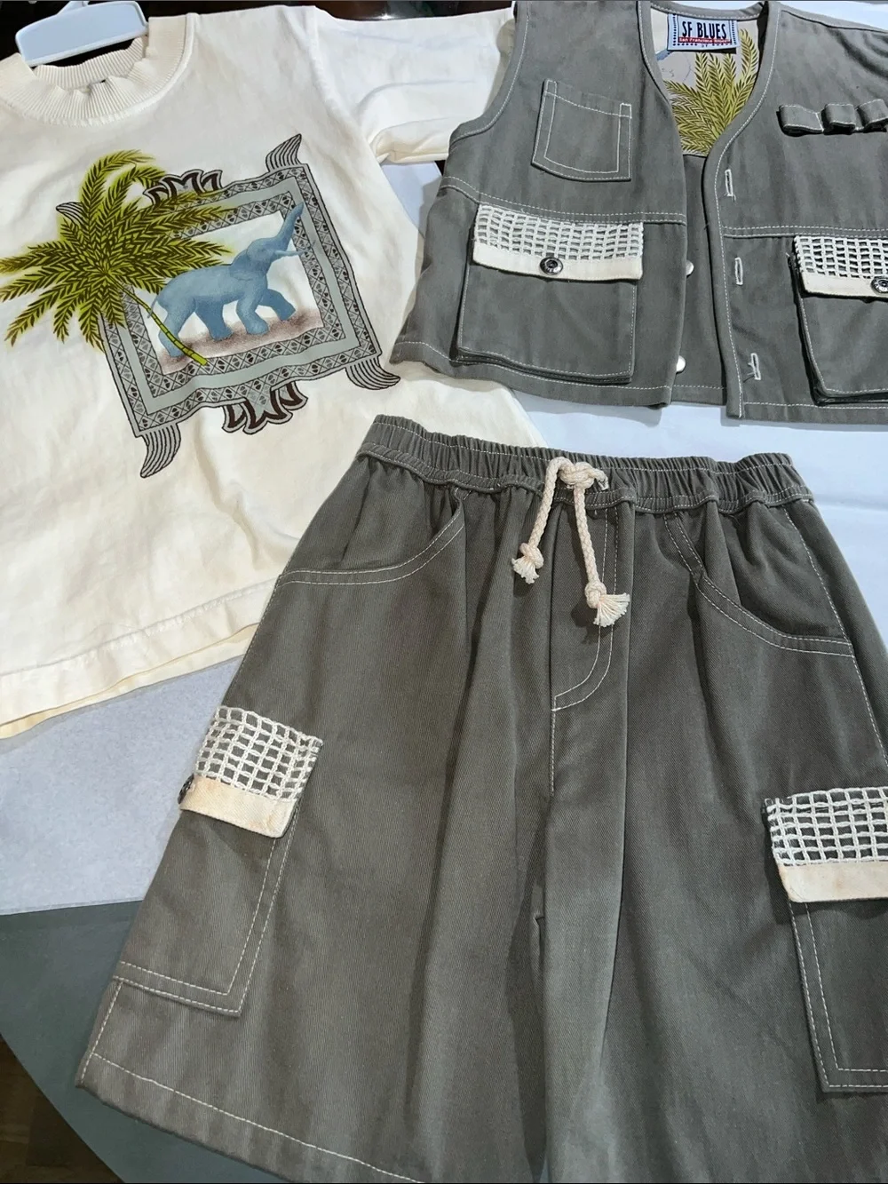 Vintage Kids 3 Piece Safari Set With Shirt, Shorts and Cargo Vest.​